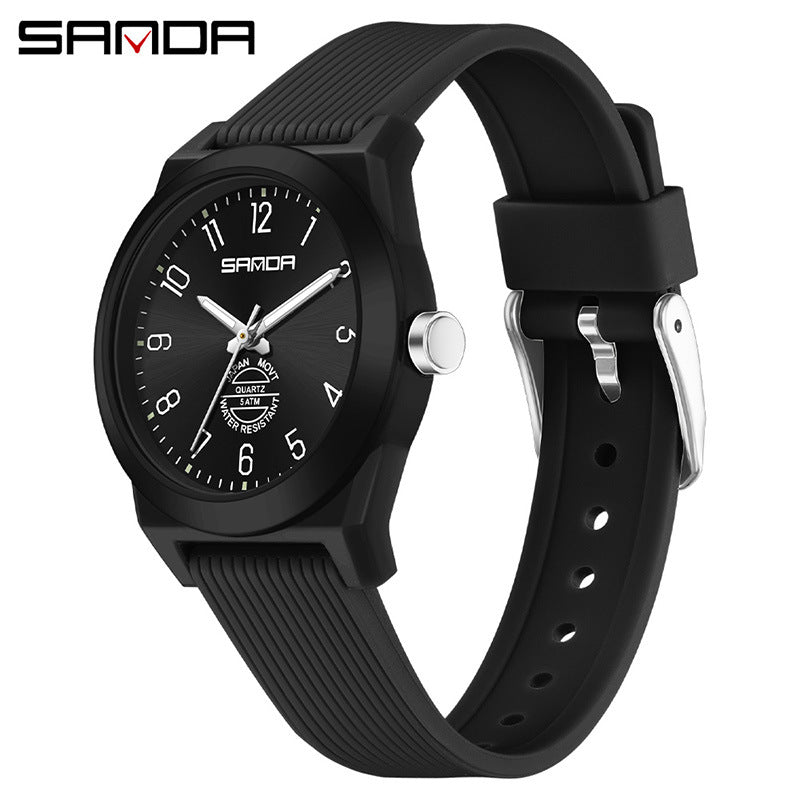 Sanda Luminous Student Quartz Watch – Silent Waterproof Exam Wristwatch for Teens
