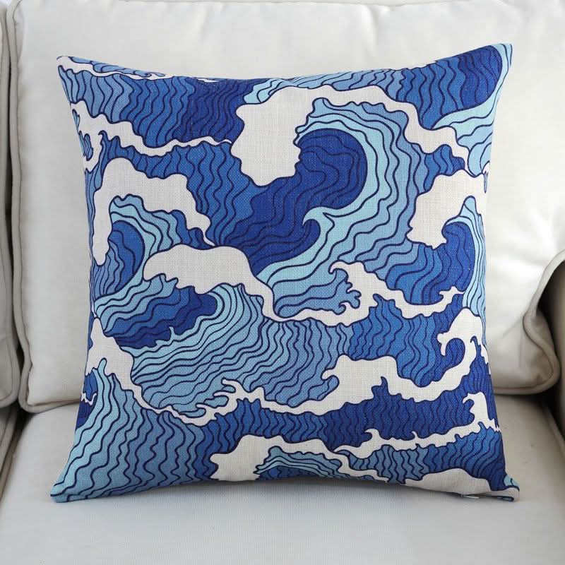 1 pc Mediterranean Sofa Cushion – Blue Square Pattern, Jacquard Cotton & Linenow