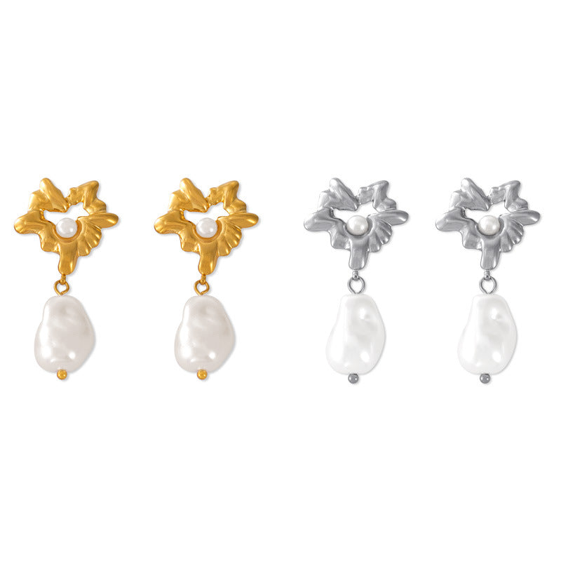 Gold-Plated Heart Shell Bead Earrings – Retro Hepburn Style | Women’s Statement Jewelry