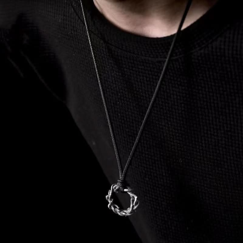 Men's Retro Hip-hop Style Punk Thorn Pendant Necklace – Leather Chain