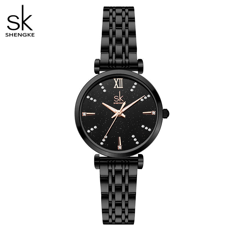 SK Women’s Quartz Watch – Roman Numerals, Stainless Steel 30M Waterproof Wristwatch