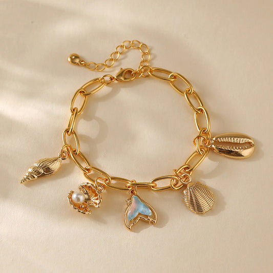 Gold Sea Charm Bracelet for Women – Handmade Copper Chain, Coastal Chic Style