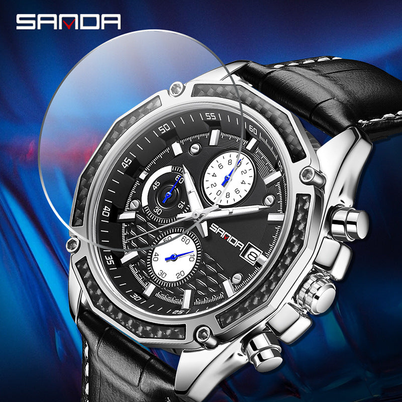 Sanda Men’s Luminous Quartz Watch – Leather Strap Calendar Business Wristwatch