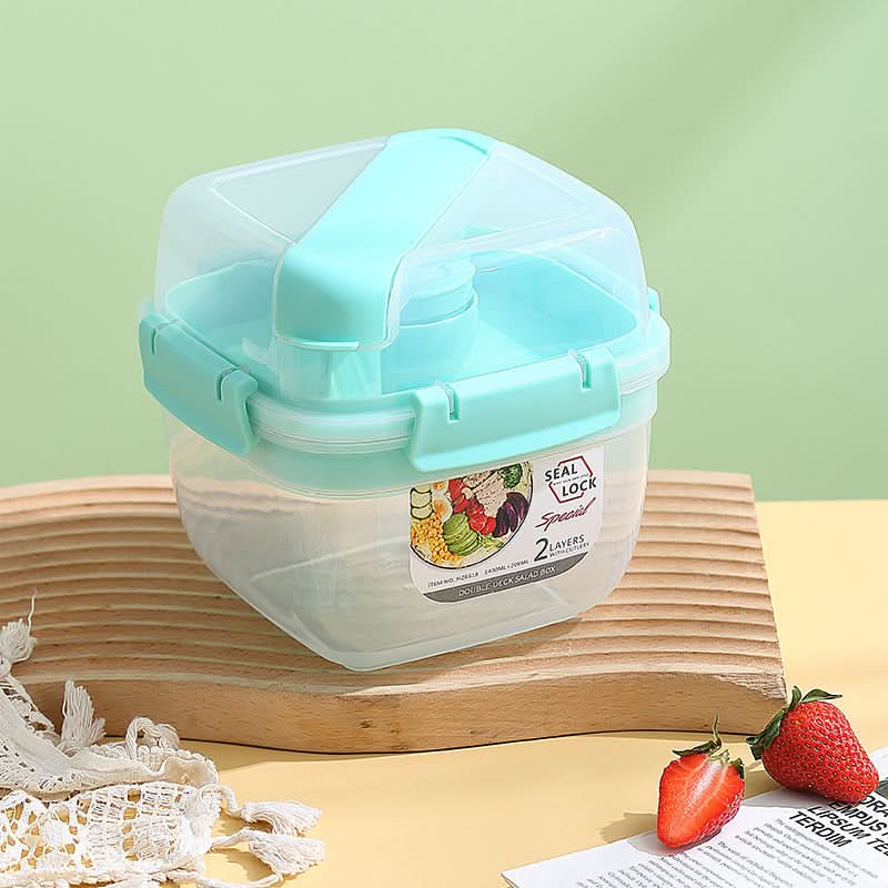 Double-Layer Square Lunch Box with Sauce Container – Microwave-Safe