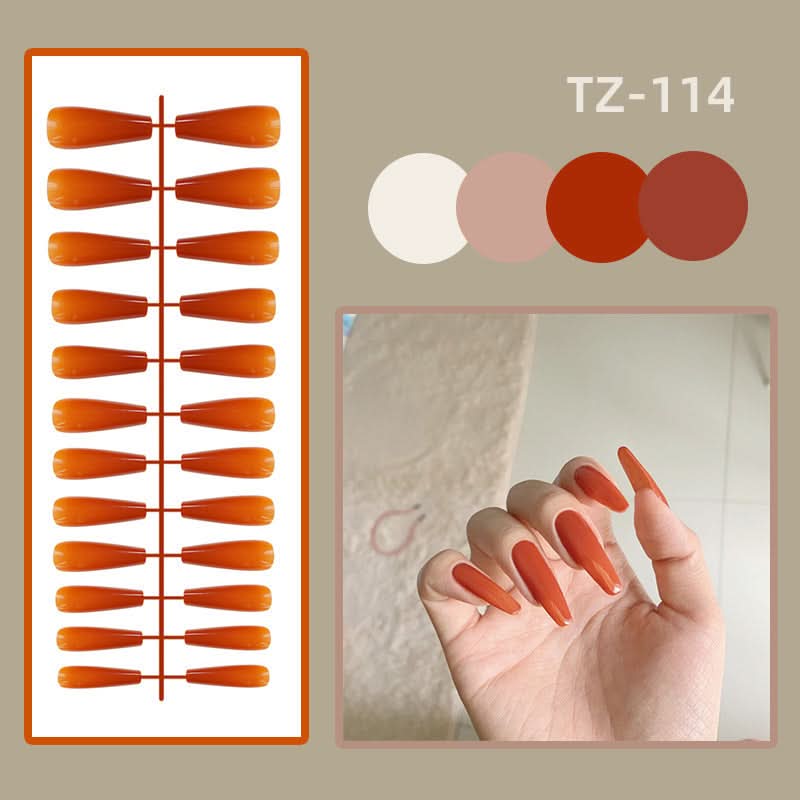 Long Ballet Shiny Trapezoidal Nail Stickers – 24-Piece Solid Color Set