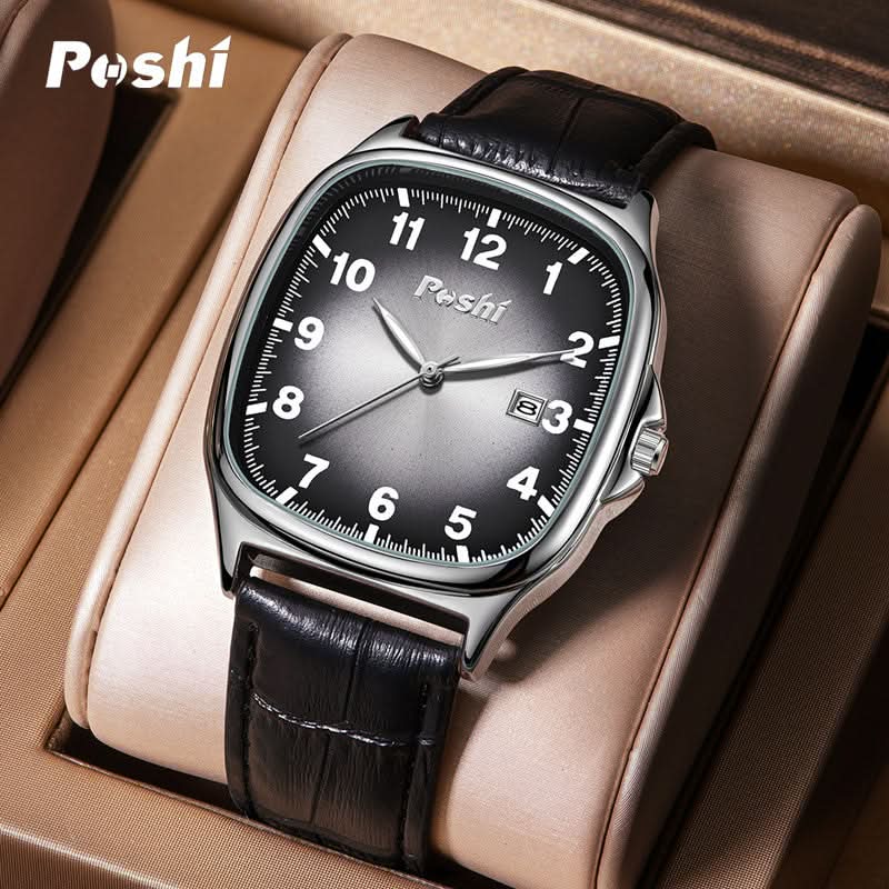 Men’s Retro Square Quartz Watch –  Luminous Display & Calendar