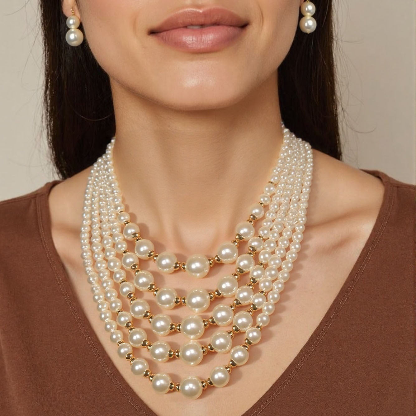 Multi-Layer Pearl Choker Necklace – Retro Beaded Statement Jewelry for Women