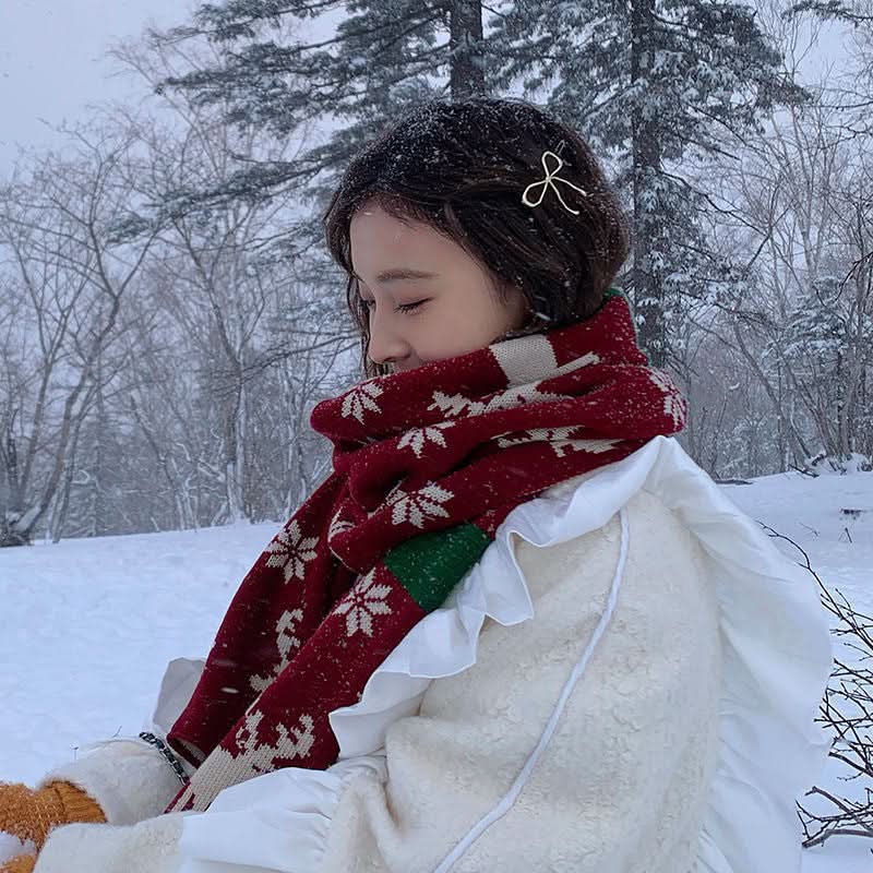 Christmas Elk Knitted Wool Scarf for Women