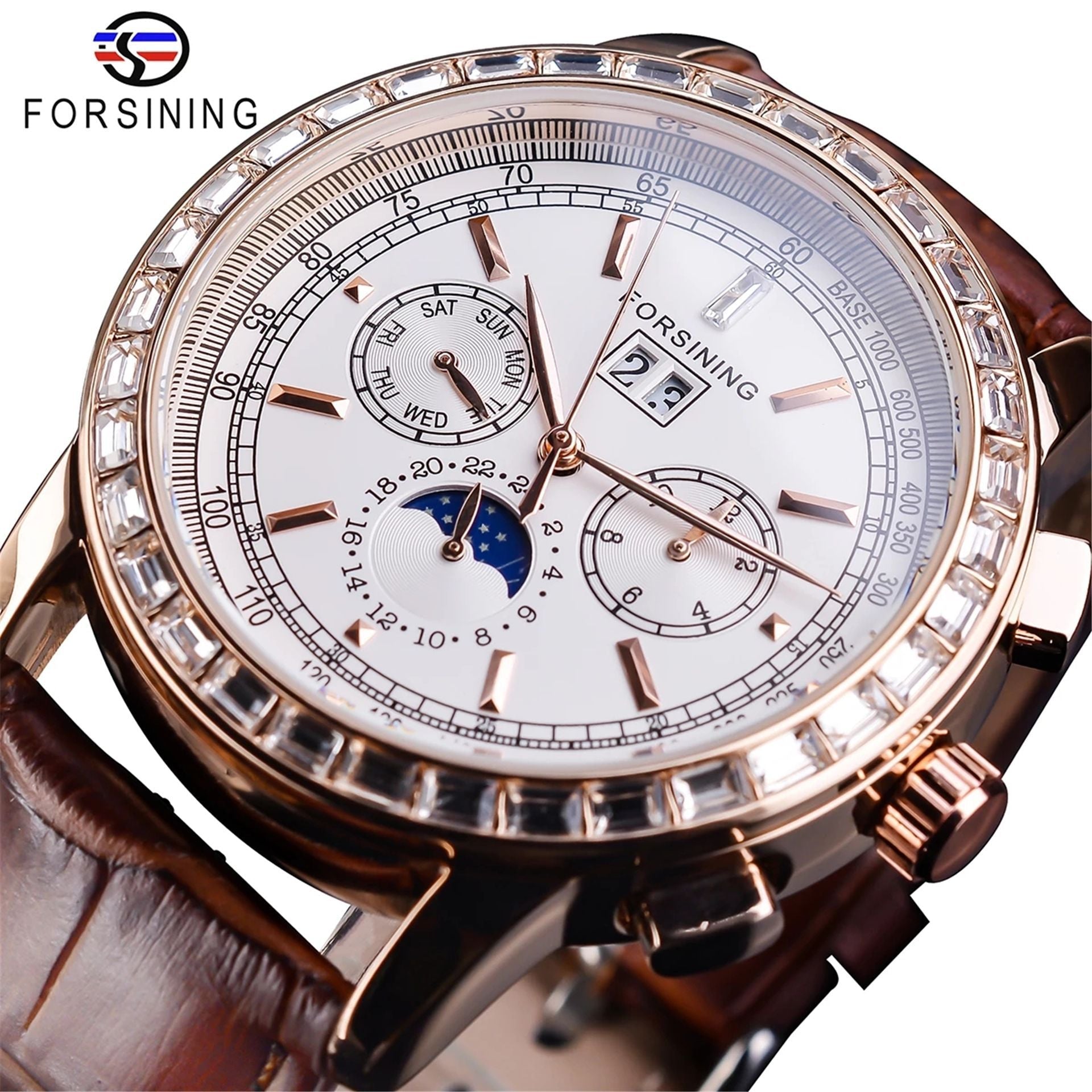 Men’s Rhinestone Mechanical Watch – Multifunction Semi-Automatic Timepiece