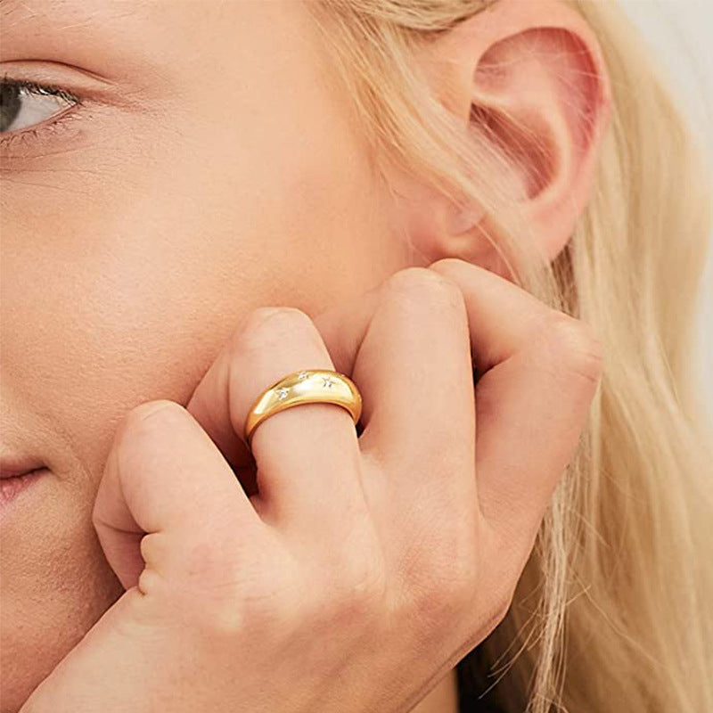 Gold Star Zircon Ring – Adjustable Geometric Open Ring for Women