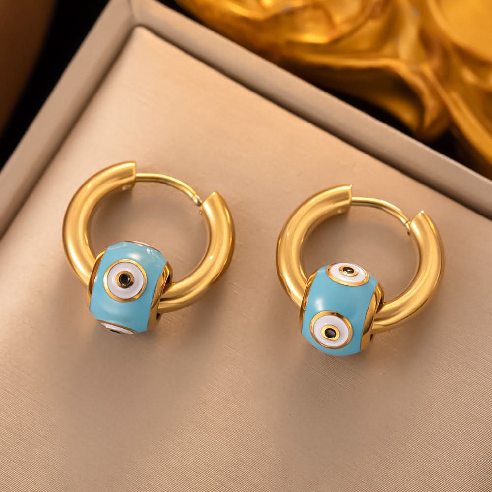 Evil Eye Stainless Steel Drop Earrings