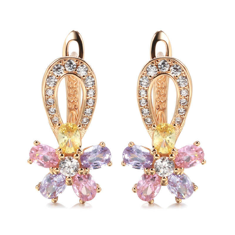 Rose Gold Floral Zircon Earrings – Simple Geometric Jewelry