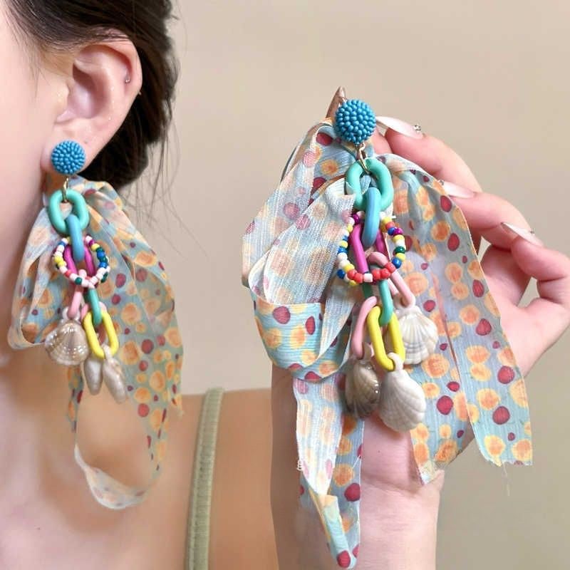 Colorful Shell Tassel Earrings for Women – Geometric Holiday Statement Jewelry