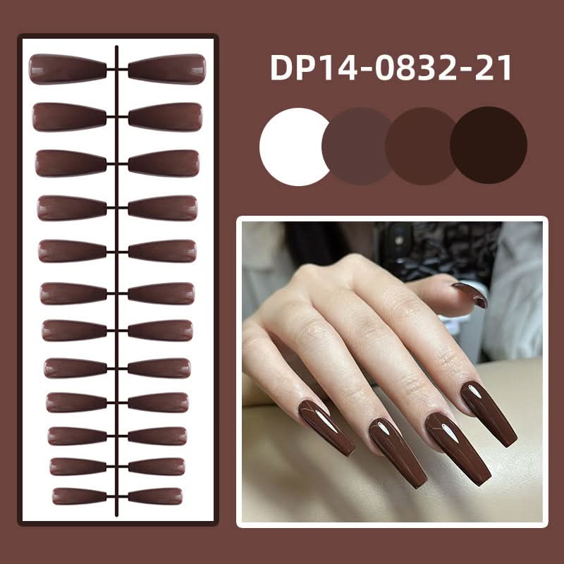 Long Ballet Shiny Trapezoidal Nail Stickers – 24-Piece Solid Color Set