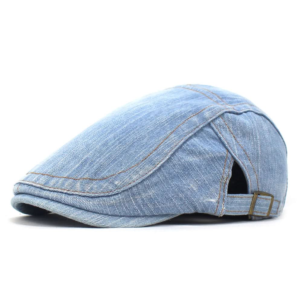 Washed Denim Beret Hat – Unisex Cotton Curved Brim Cap