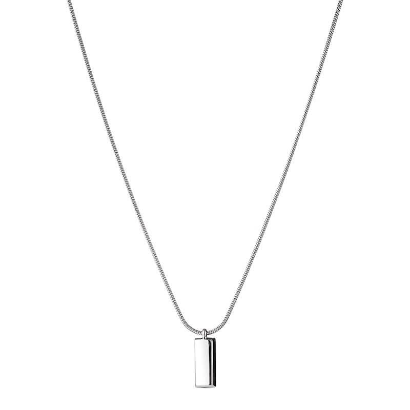 Men’s Minimalist Square Silver Brick Necklace – Retro Clavicle Chain