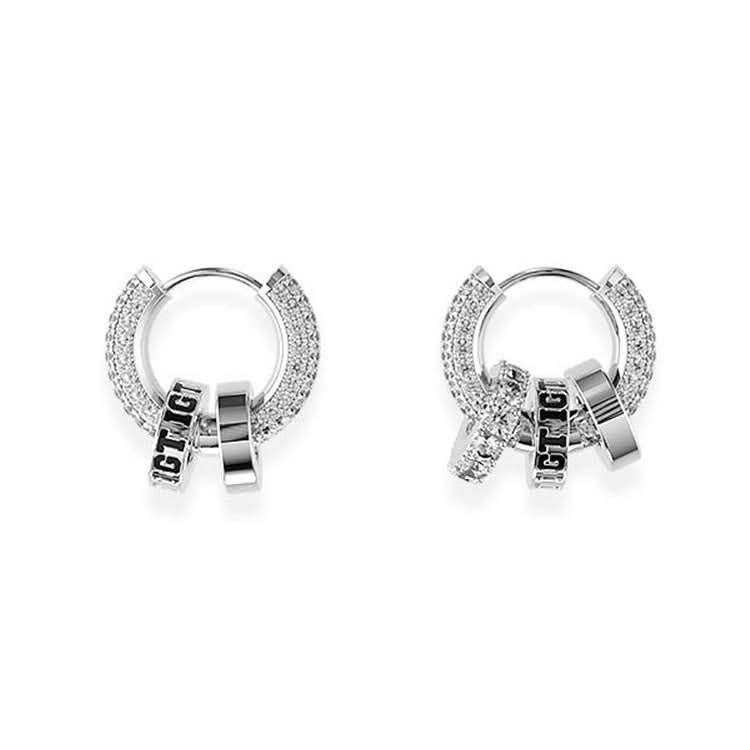Men’s Star Zircon Silver Hoops Earrings