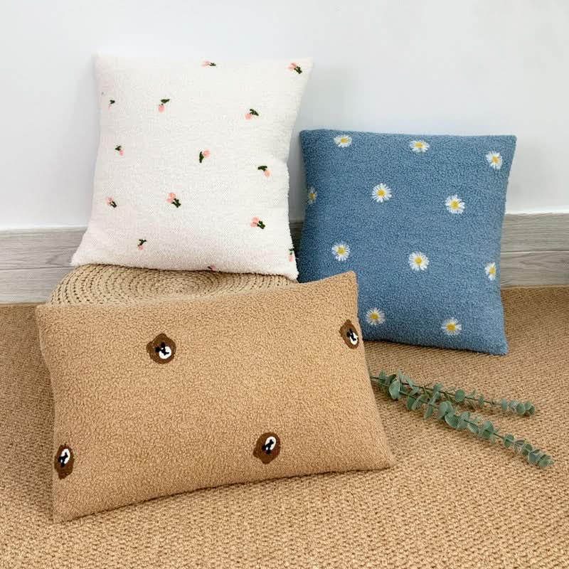 Teddy Velvet Embroidered Pillowcase - Modern Plush Cushion Cover