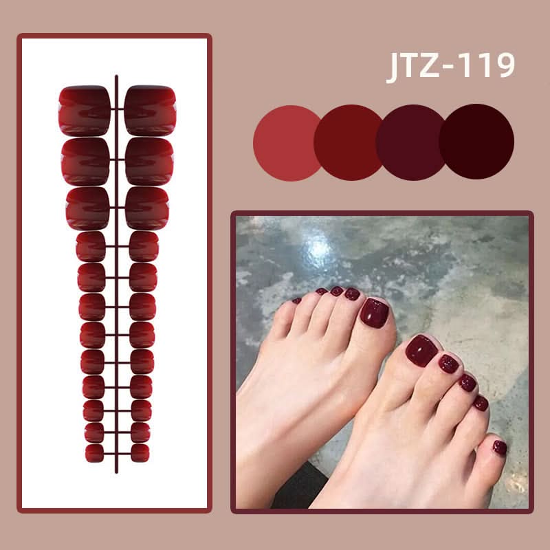 Glossy Toenail Nail Stickers – 24-Piece Finished Fake Nails Set