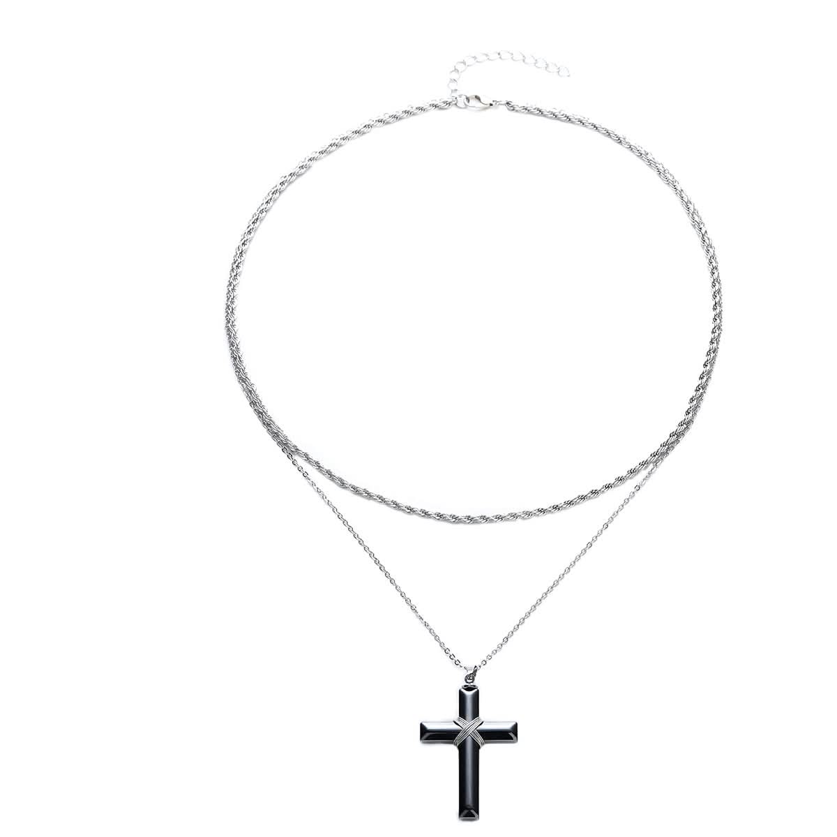 Men’s Trendy Titanium Steel Cross Necklace – Layered Chain