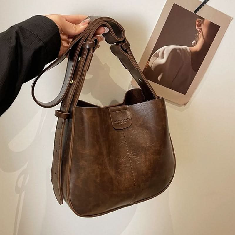 Women's Retro PU Leather Bucket Shoulder Bag – With Magnetic Closure