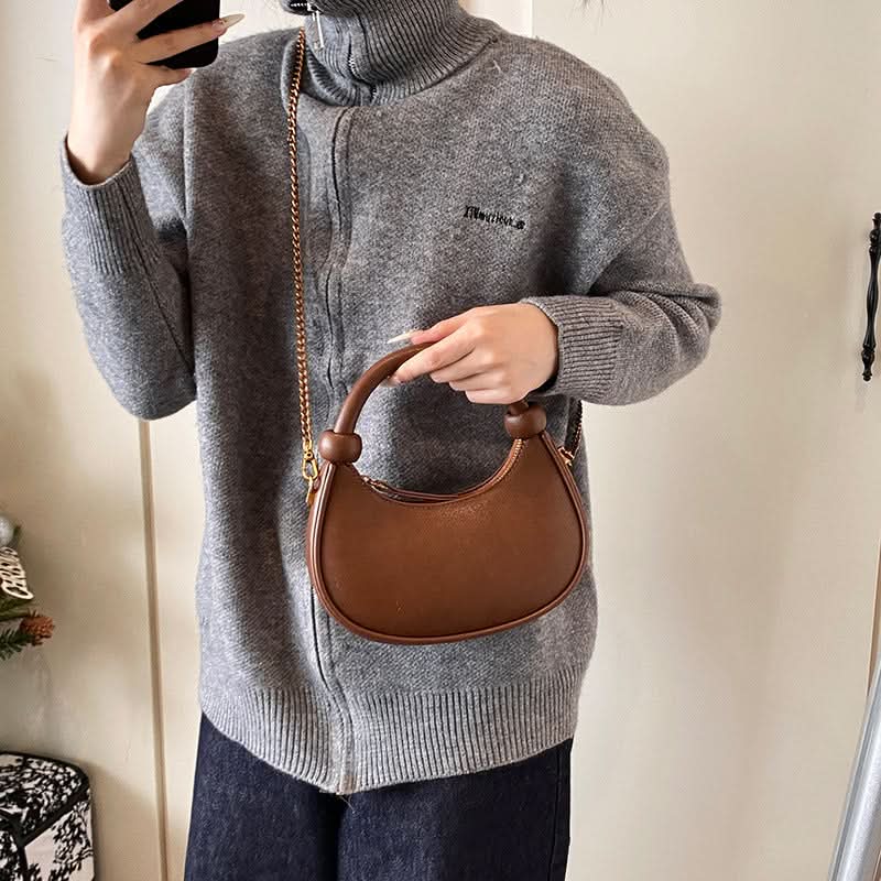 Women’s Crescent Shoulder Handbag – Retro PU Chain Messenger Bag