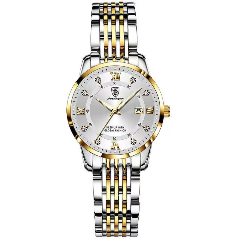 Ultra-Thin Women’s Elegant Stainless Steel Watch with Calendar & Luminous Dial