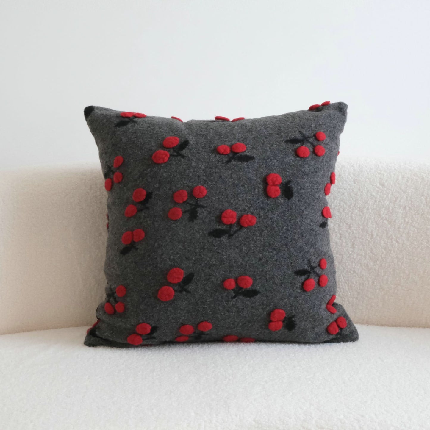 Small Fresh 3D Cherry Wool Pillow - Decorative Cushion