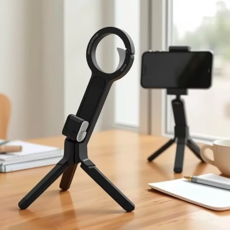 MagSafe Carabiner Phone Stand – Foldable Magnetic Tripod Mount for Live Streaming