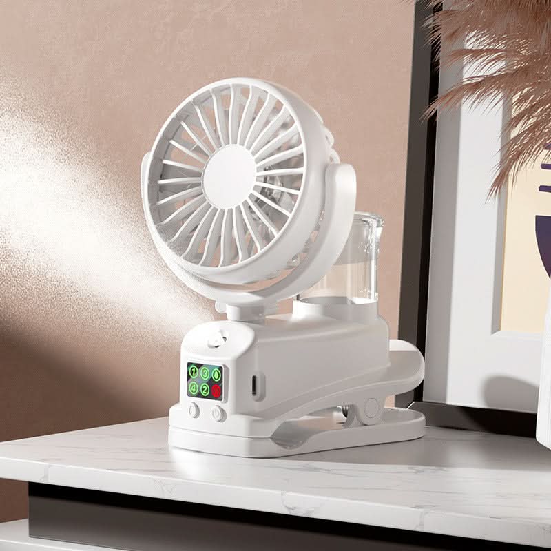 Clip-On Mist Fan – Silent USB Desktop Cooling Fan with Spray