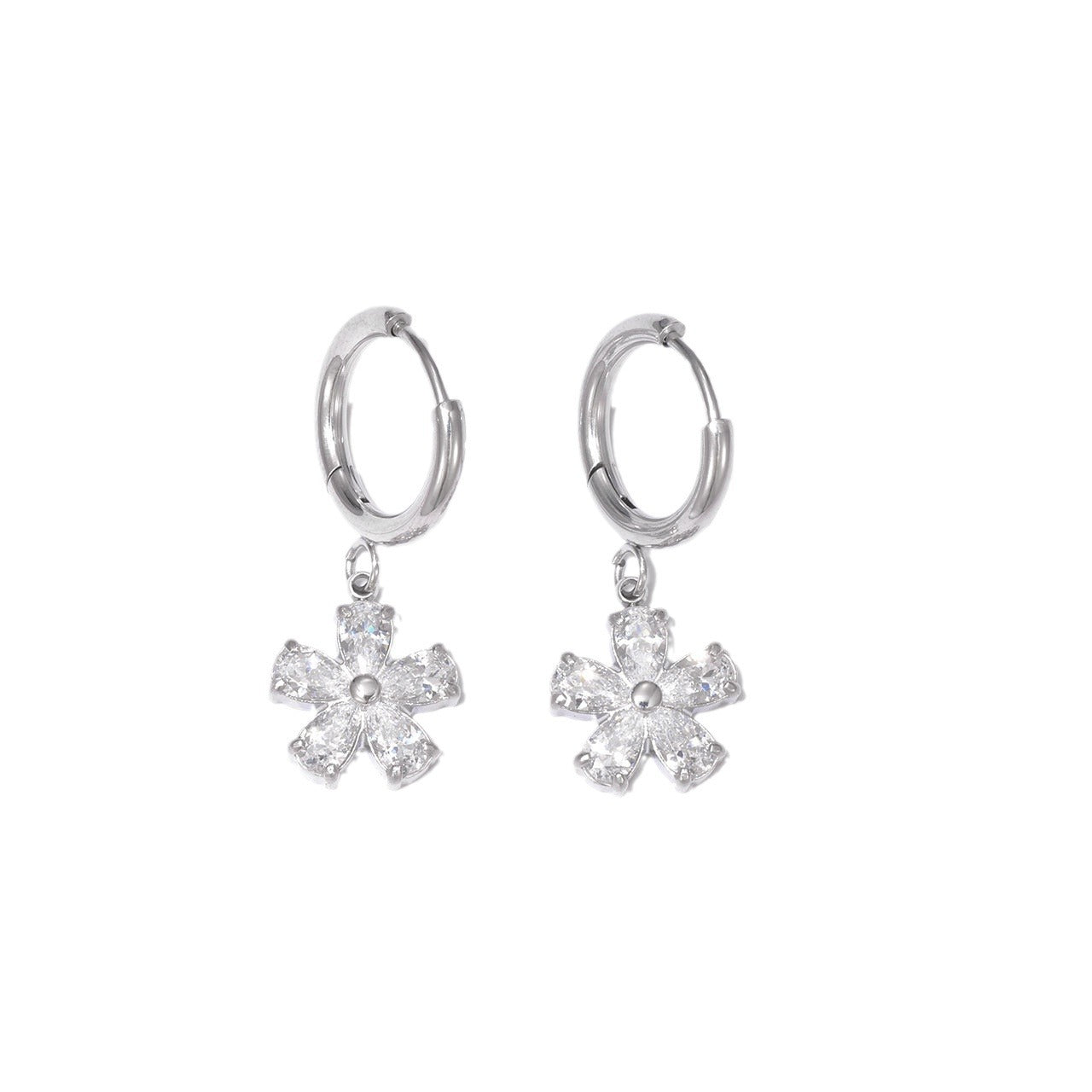 Gold & Silver Flower Earrings – Titanium Steel Floral Jewelry for Women
