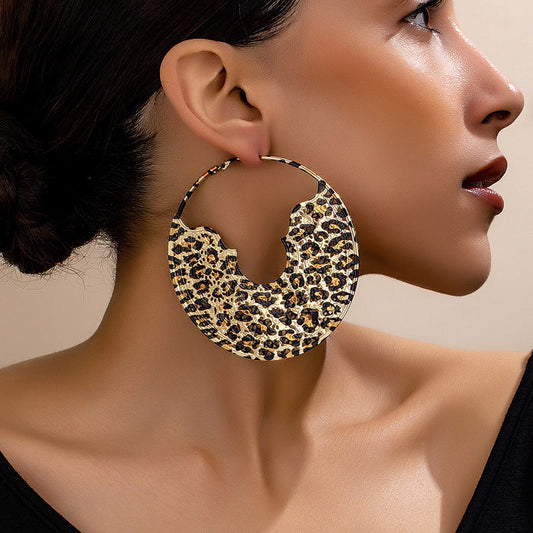Leopard Print Hoop Earrings for Women – Alloy Retro Statement Jewelry