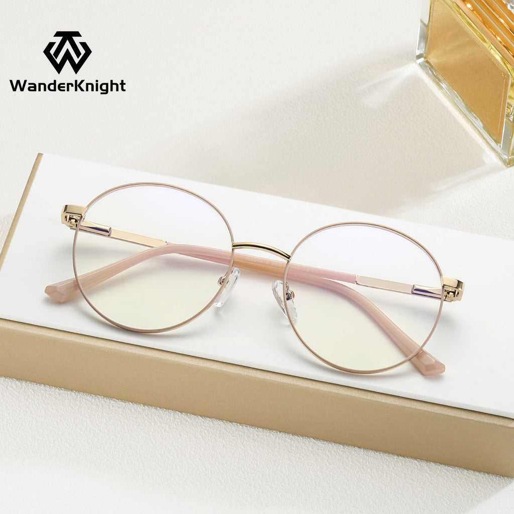 Ultra-Light Round Metal Blue Light Glasses for Women – Full Frame Computer Eyewear