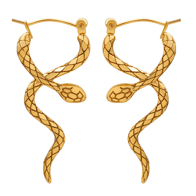 Snake-Shaped Geometric Earrings for Women – Titanium Steel Statement Jewelry | Bold & Trendy Design
