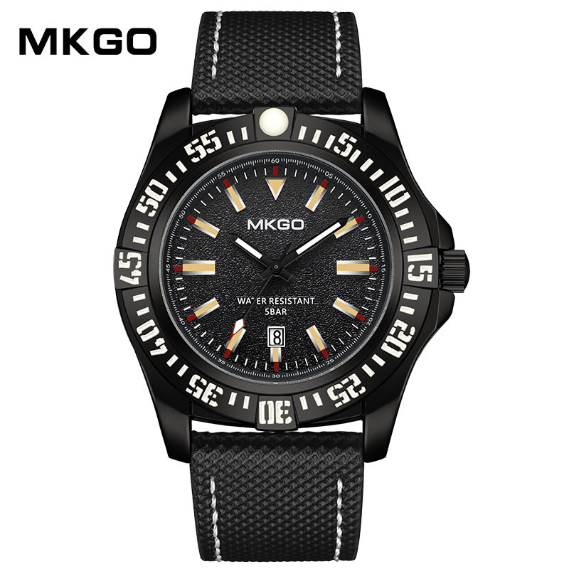 MKGO Men’s Quartz Watch with Calendar – Waterproof Leather Strap Fashion Timepiece