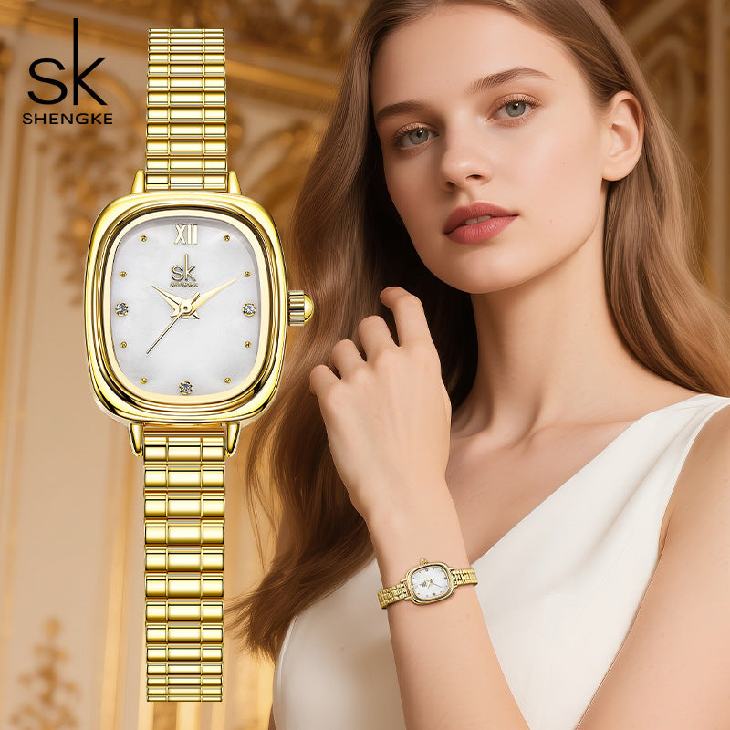 SK Women’s Quartz Watch – Small Square Dial, 30M Waterproof Fashion Wristwatch