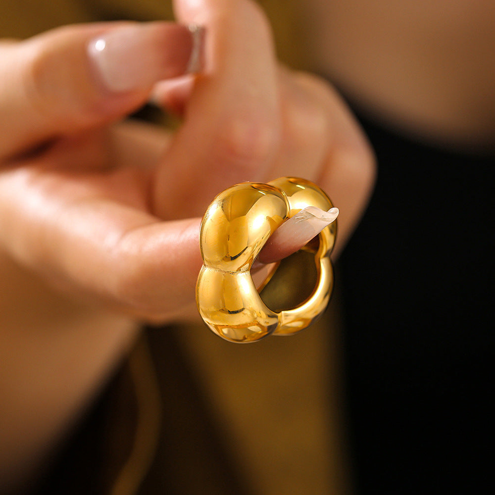 Bold Puffy Geometric Gold & Silver Ring – Stainless Steel Statement Jewelry
