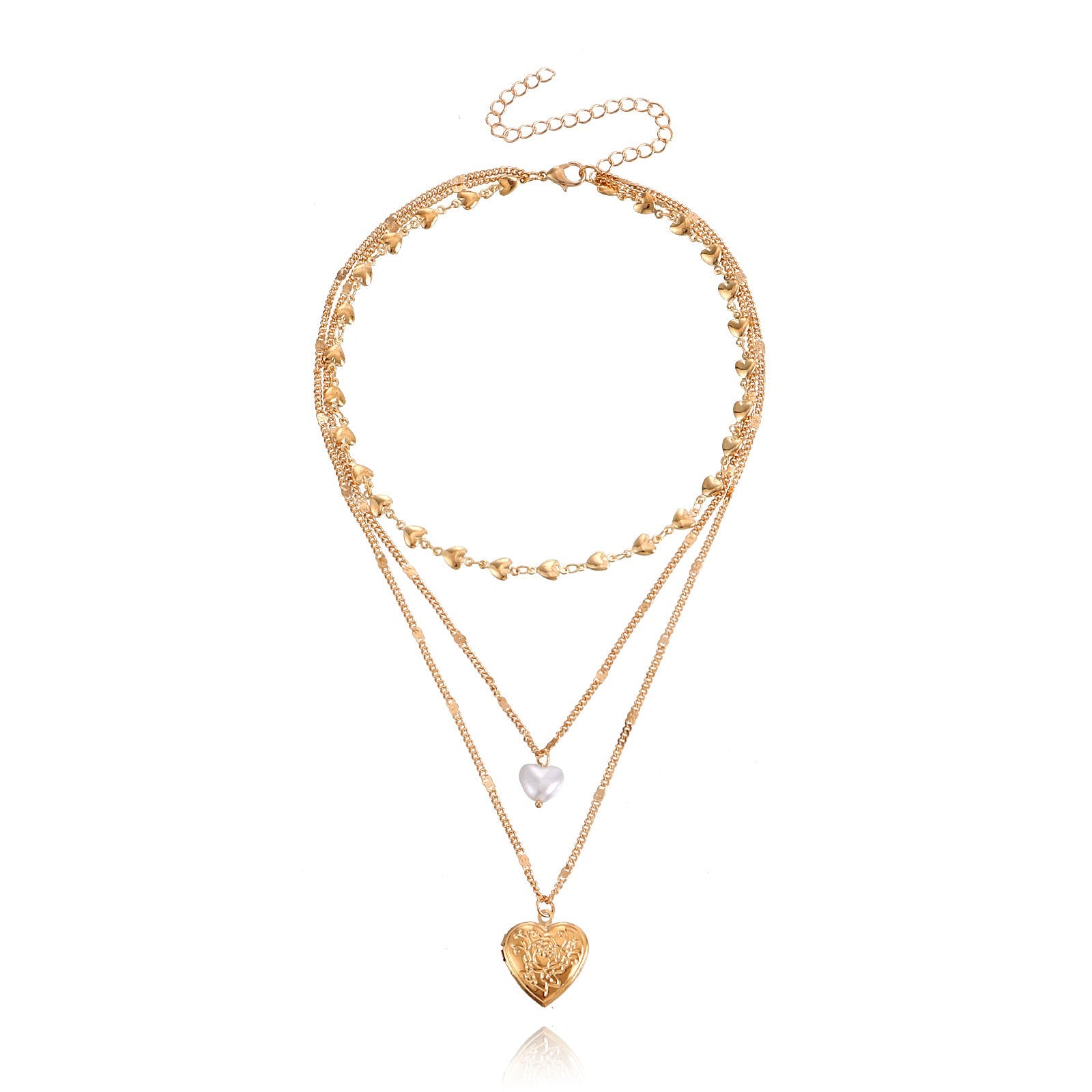 Multi-Layer Heart Pendant Necklace for Women – Gold Alloy Clavicle Jewelry