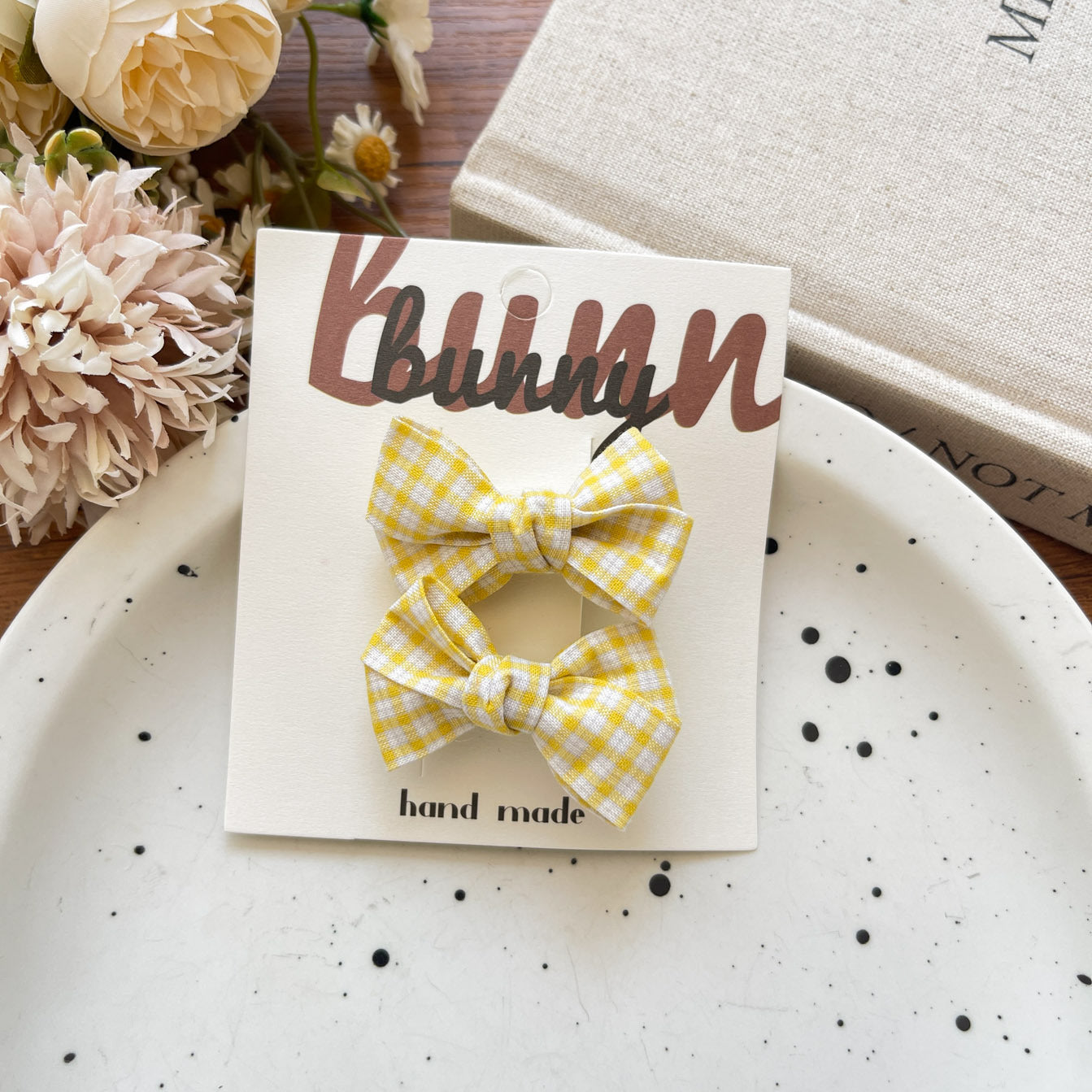 Yellow Bow & Bunny Hair Clips for Girls – Cute Floral & Star Hairpins (1-pair)