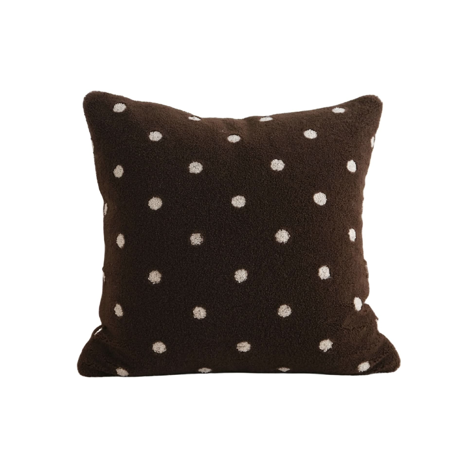 Contrast Color Polka Dot Milk Coffee Embroidery Pillow  Fleece Decorative Cushion