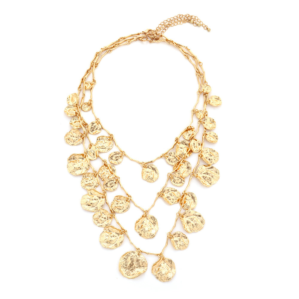 Classic Multi-Layer Gold Disc Necklace – Trendy Geometric Clavicle Chain for Women