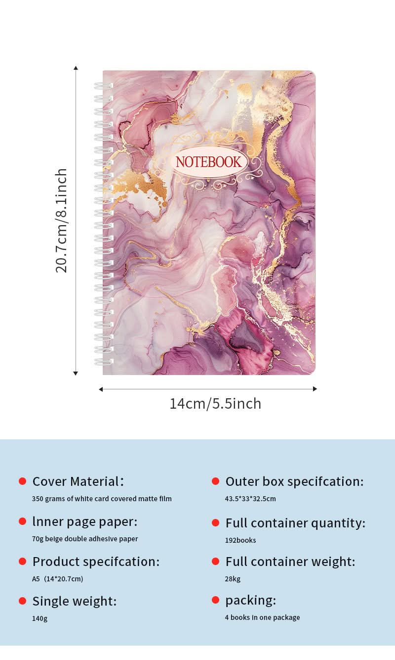 Marble Pattern Coil Notebooks - Pack of 4