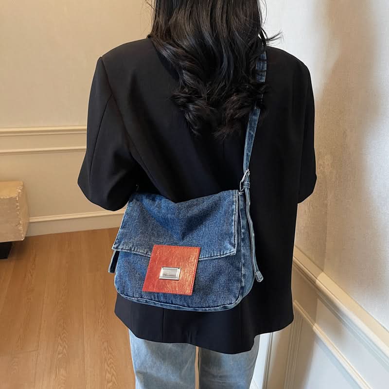 Women's Retro Denim Baguette Bag – Large-Capacity Shoulder & Crossbody Underarm Bag