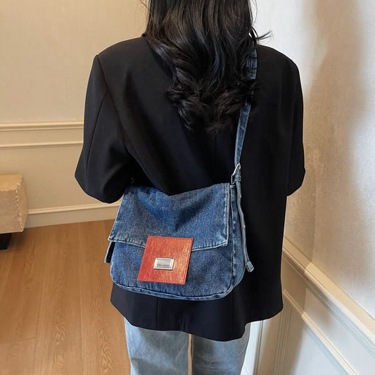 Women's Retro Denim Baguette Bag – Large-Capacity Shoulder & Crossbody Underarm Bag