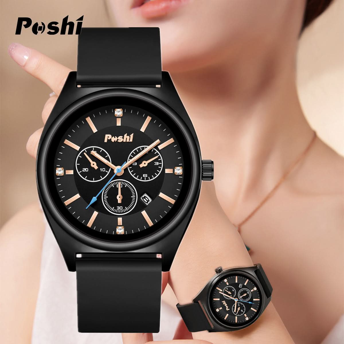 Women’s Fashion Quartz Watch – Waterproof Silicone Strap, Calendar Display