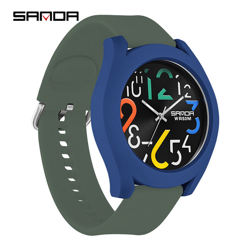 Sanda Digital Quartz Watch – Waterproof Kid's Silicone Strap Watch with Removable Bezel