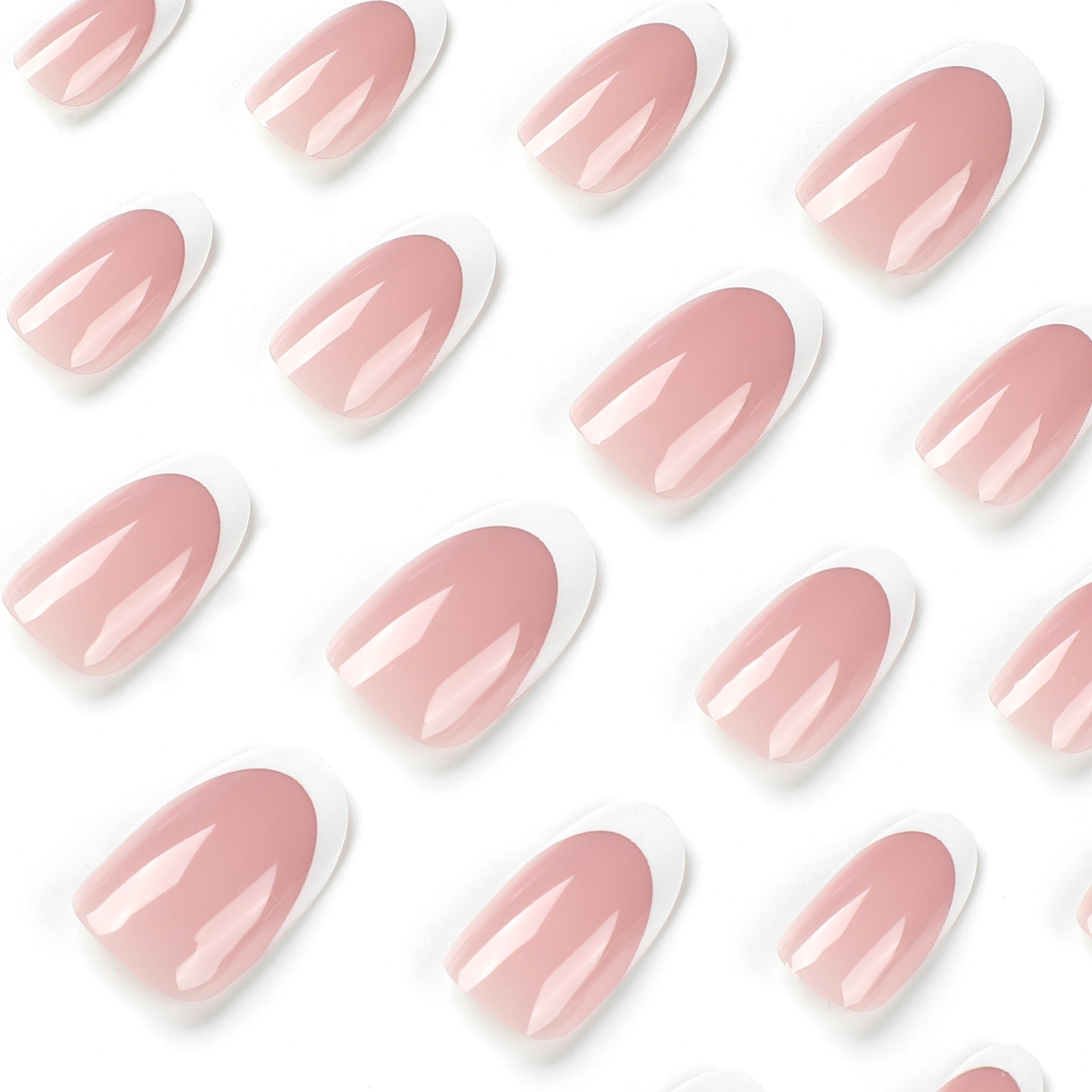 Medium Almond French Tip Press-On Nails – Glossy Nude White