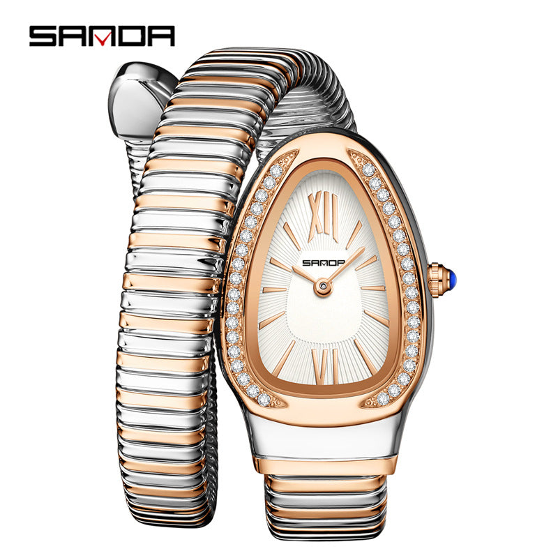 Sanda Women’s Quartz Watch – Snake-Shaped Teardrop Dial with Diamond Accents Timepiece