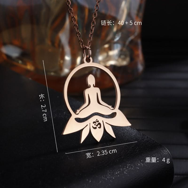 Yoga Lotus Pendant Necklace for Women – Stainless Steel Spiritual Jewelry