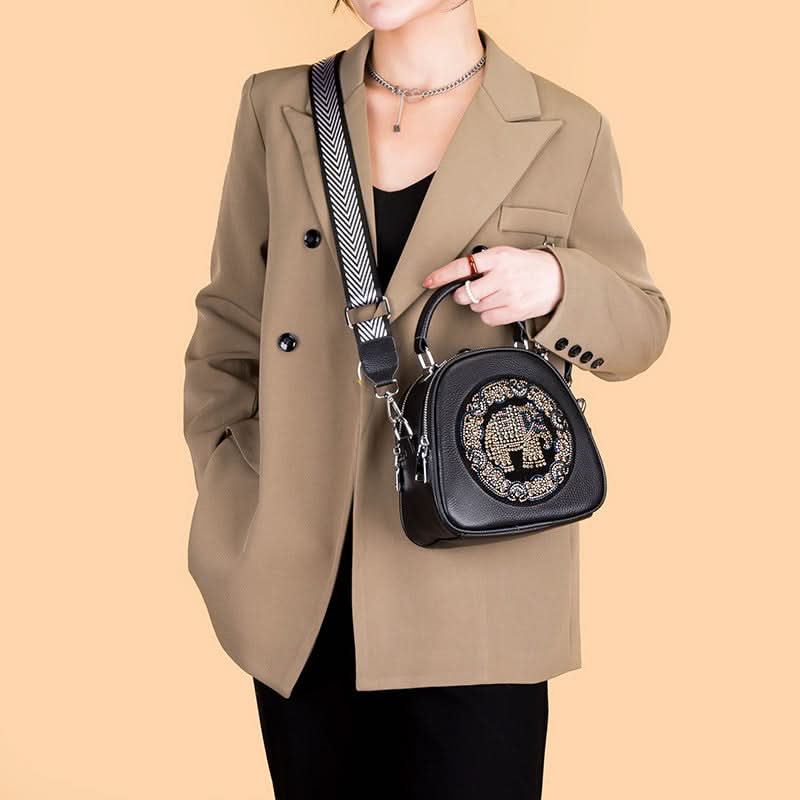 Women's Leather Handbag – Small Elephant-Pattern Crossbody Shoulder Bag